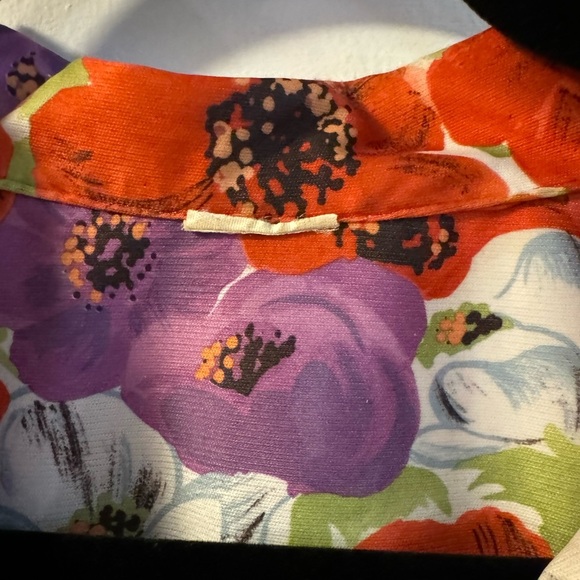 1970’s Floral Flower Power Womens Collared Blouse Bow Tie Top Medium Vintage - Picture 3 of 10